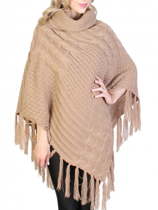 Cowl Neck Cape/Poncho W/Fringes